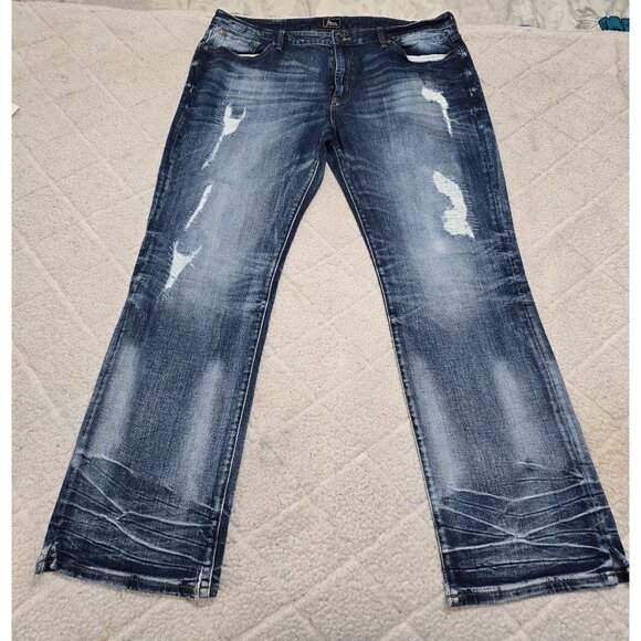 Rock Revival Remix Mens Blue Distressed Denim Straight Jeans Side Slit Hem Sz 40 - Picture 5 of 11